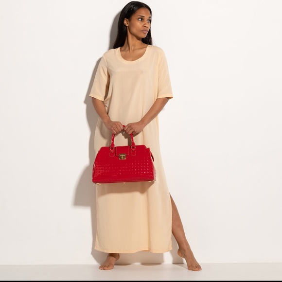 Arcadia Red Logo Embossed Patent Leather Teresa Large Top Handle Bag - Picture 3 of 12